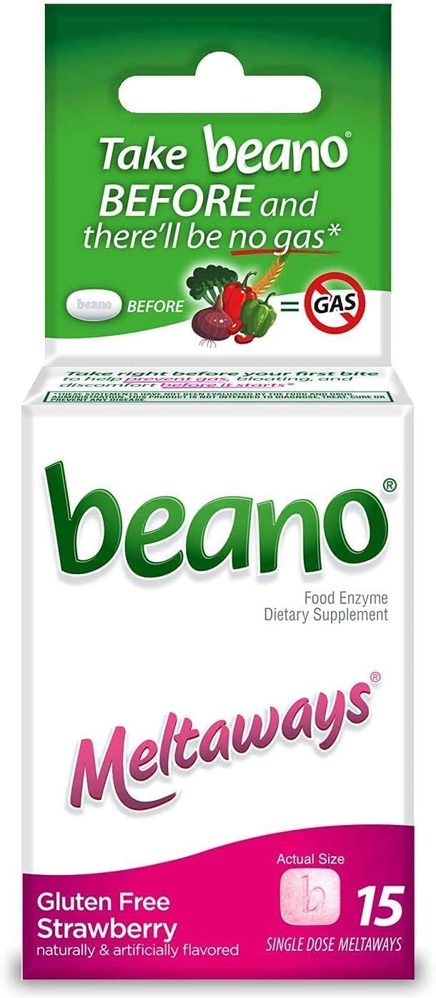 Beano Meltaways Gas Prevention Bloating Relief Strawberry Flavor 15 Count Pack of 3